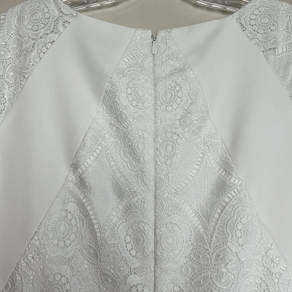 ANTONIO MELANI White Lace Cap-Sleeve Round Neck Sheath Dress Size 12 - Picture 8 of 10
